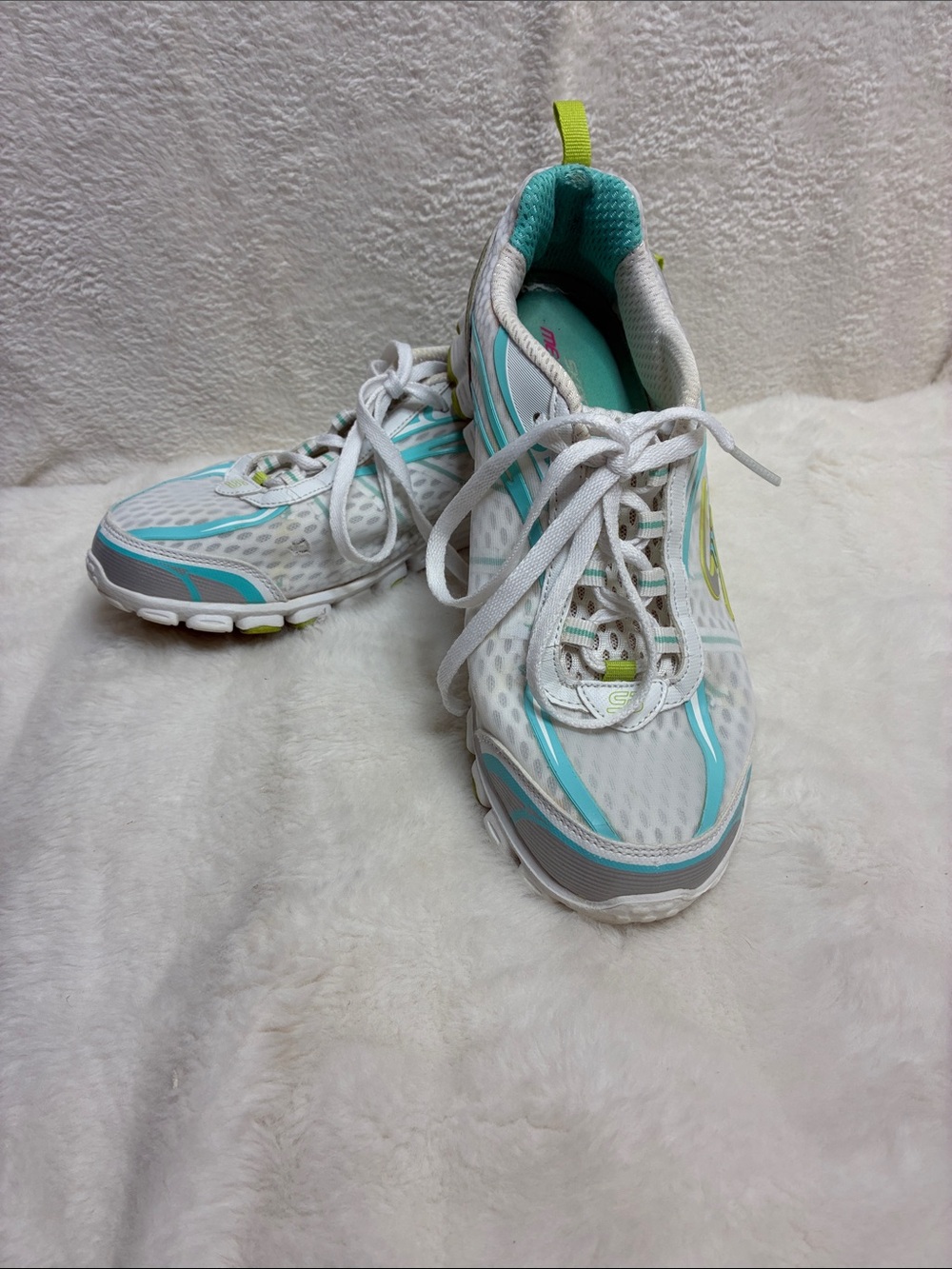Skechers White Sneakers with Teal and Lime Accents